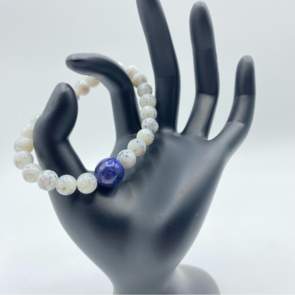 Lapis Lazuli Howlite Beaded Stone Stretch Bracelet Spiritual Nature Boho Harmony